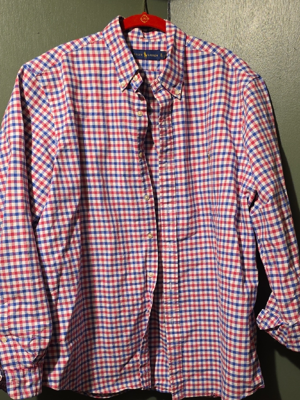 Ralph Lauren Men's Pink, Red & Blue Check Button-Down Shirt